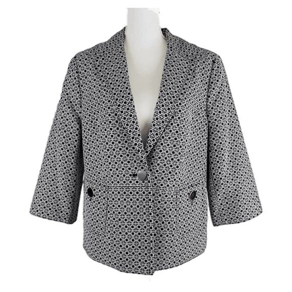 Josephine Dark Blue & White Geo-Mod 3/4 Sleeve Blazer Jacket Size 14 NWT - Picture 1 of 10